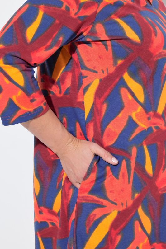 Bird of Paradise Print Notch Neck 3/4 Sleeve Tunic