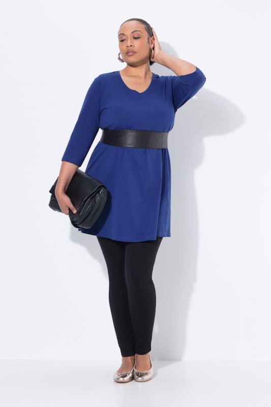 V-Neck Swing A-line Hem Cotton Knit Tunic