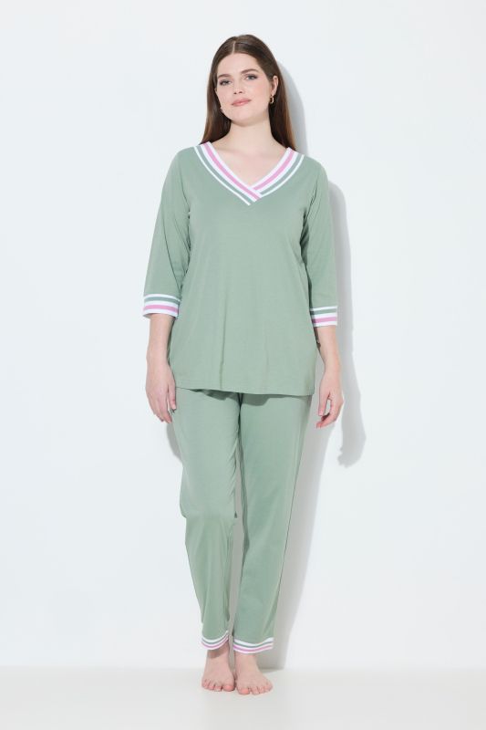 Stripe Trim 3/4 Sleeve Pajamas