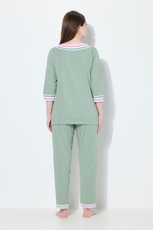 Stripe Trim 3/4 Sleeve Pajamas