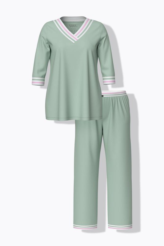 Stripe Trim 3/4 Sleeve Pajamas