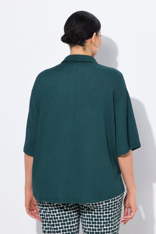 Lightly Textured 3/4 Sleeve Button Down Blouse