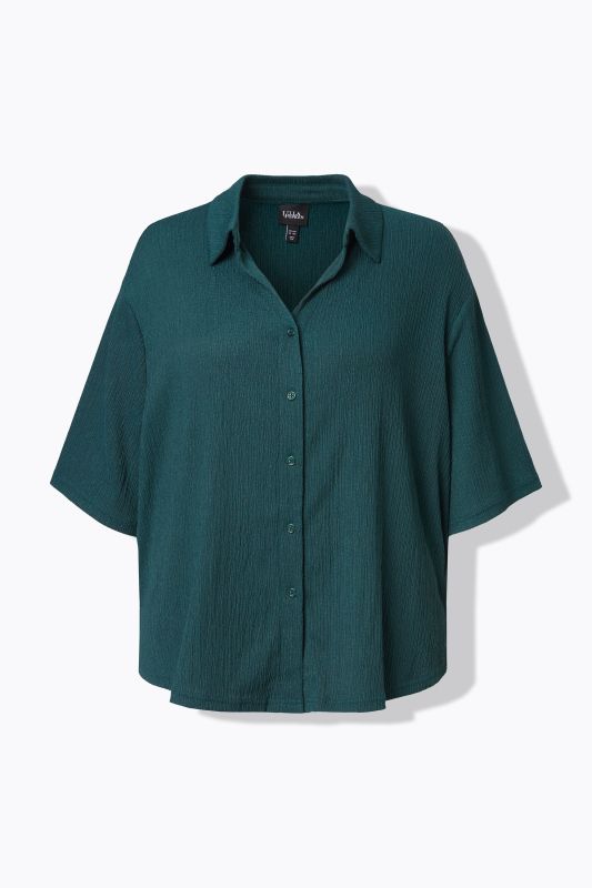 Lightly Textured 3/4 Sleeve Button Down Blouse
