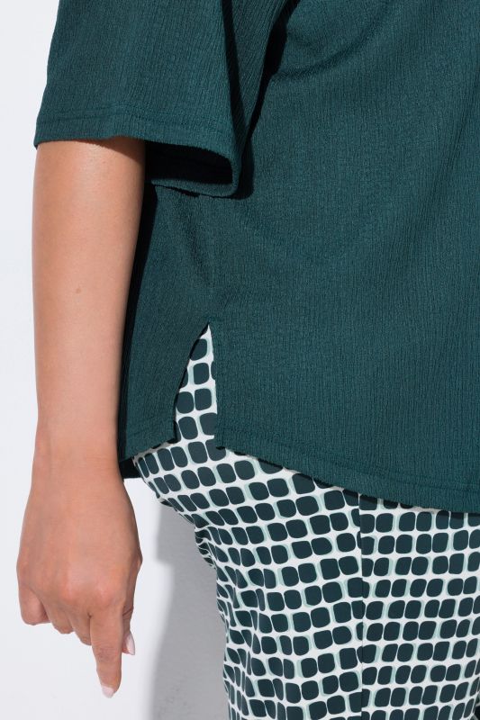 Lightly Textured 3/4 Sleeve Button Down Blouse