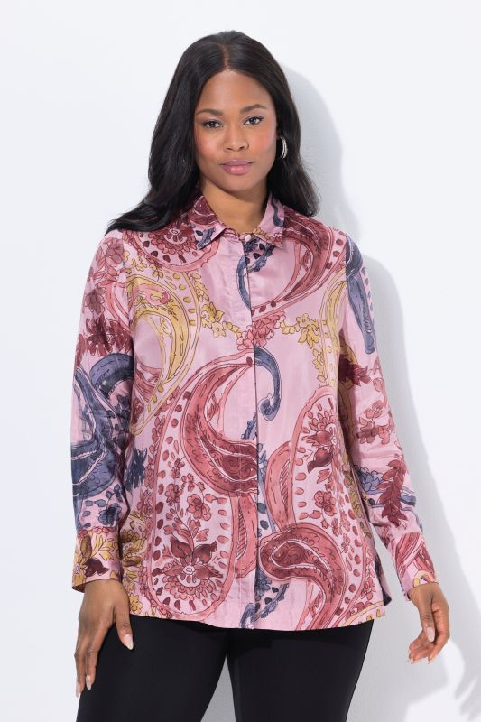Paisley Long Sleeve Button Down Cupro Blouse