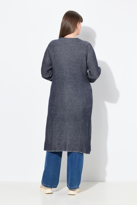 Eco Cotton Two-Tone Ribbed Knit Extra Long Cardigan
