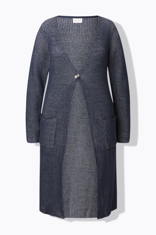 Eco Cotton Two-Tone Ribbed Knit Extra Long Cardigan