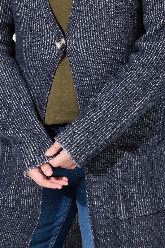 Eco Cotton Two-Tone Ribbed Knit Extra Long Cardigan