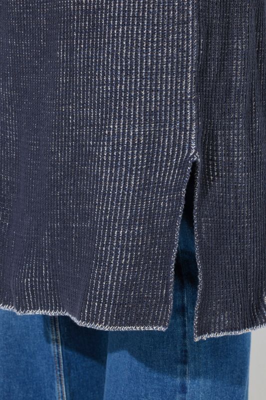 Eco Cotton Two-Tone Ribbed Knit Extra Long Cardigan