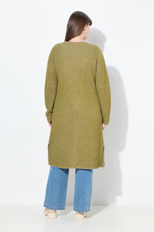 Eco Cotton Two-Tone Ribbed Knit Extra Long Cardigan