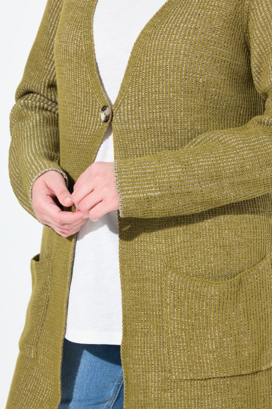 Eco Cotton Two-Tone Ribbed Knit Extra Long Cardigan