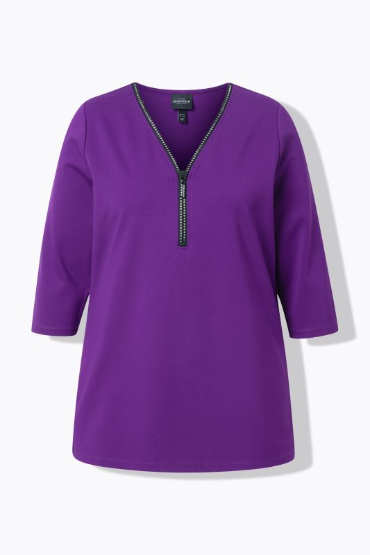 Rhinestone Zipper 3/4 Sleeve Tee