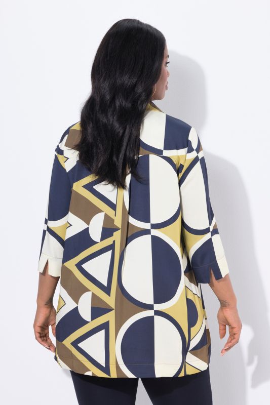 Geometric Print 3/4 Sleeve Satin Tunic Blouse