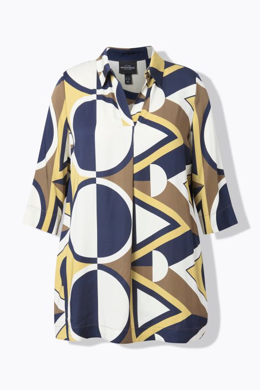 Geometric Print 3/4 Sleeve Satin Tunic Blouse