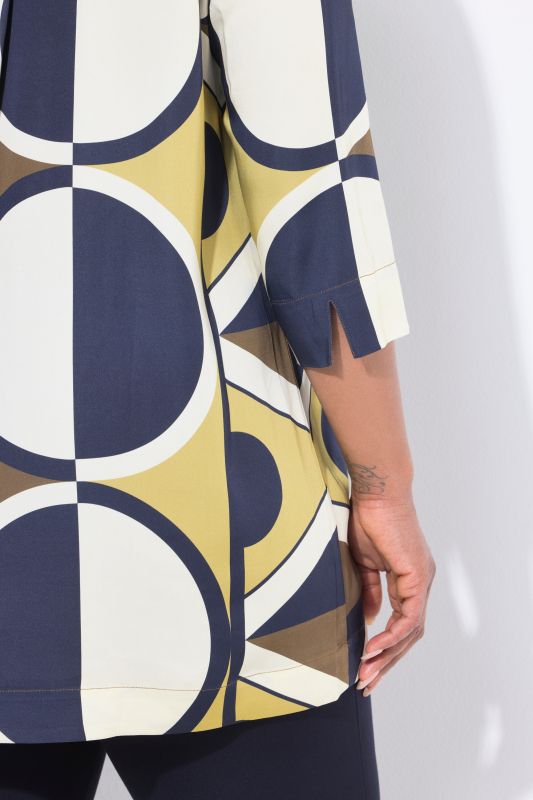 Geometric Print 3/4 Sleeve Satin Tunic Blouse