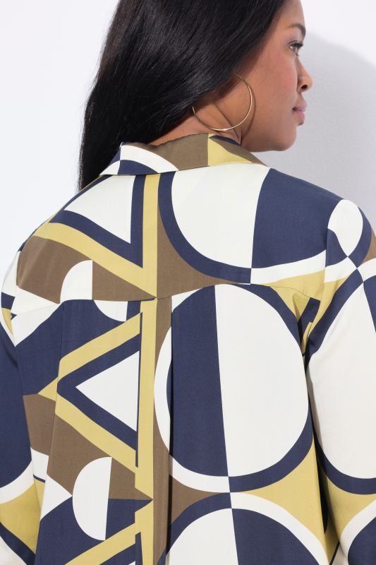 Geometric Print 3/4 Sleeve Satin Tunic Blouse