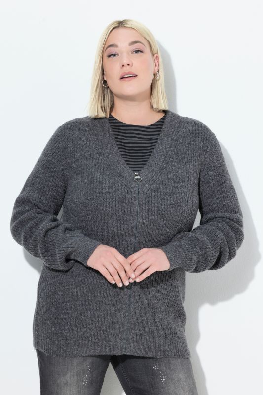 Patent Knit Zip-Up Wool Blend Cardigan