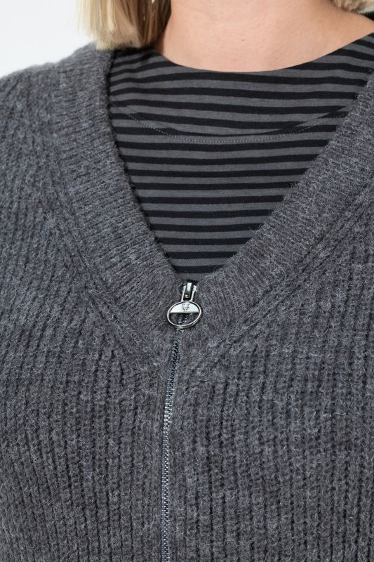 Patent Knit Zip-Up Wool Blend Cardigan