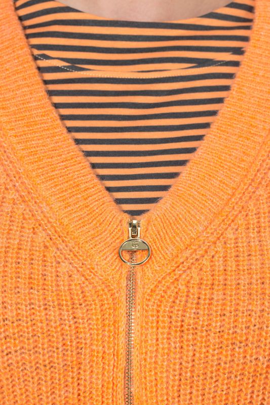 Patent Knit Zip-Up Wool Blend Cardigan