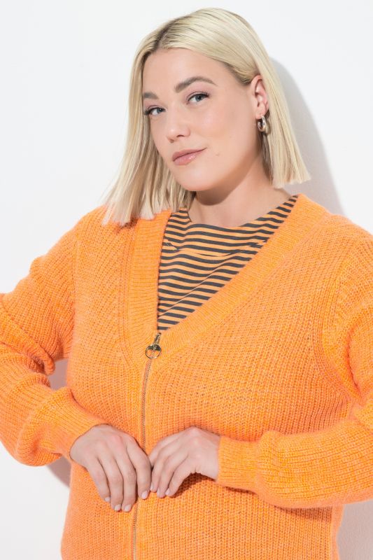 Patent Knit Zip-Up Wool Blend Cardigan
