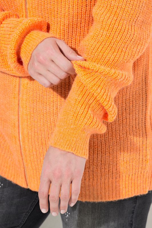 Patent Knit Zip-Up Wool Blend Cardigan