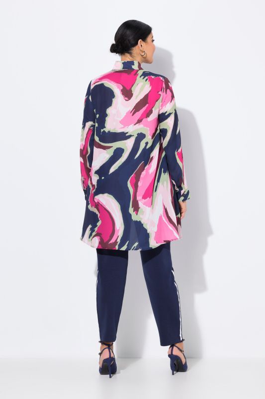 Marbled Long Sleeve Layered Tunic Blouse