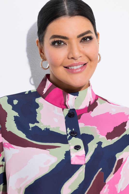 Marbled Long Sleeve Layered Tunic Blouse