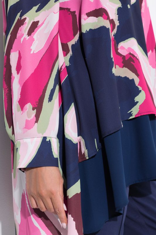 Marbled Long Sleeve Layered Tunic Blouse