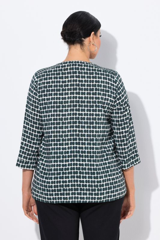 Graphic Print 3/4 Sleeve Satin Blouse