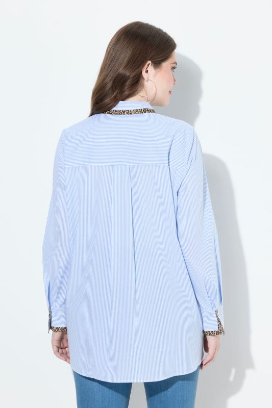 Pinstripe Leopard Detail Button Down Blouse