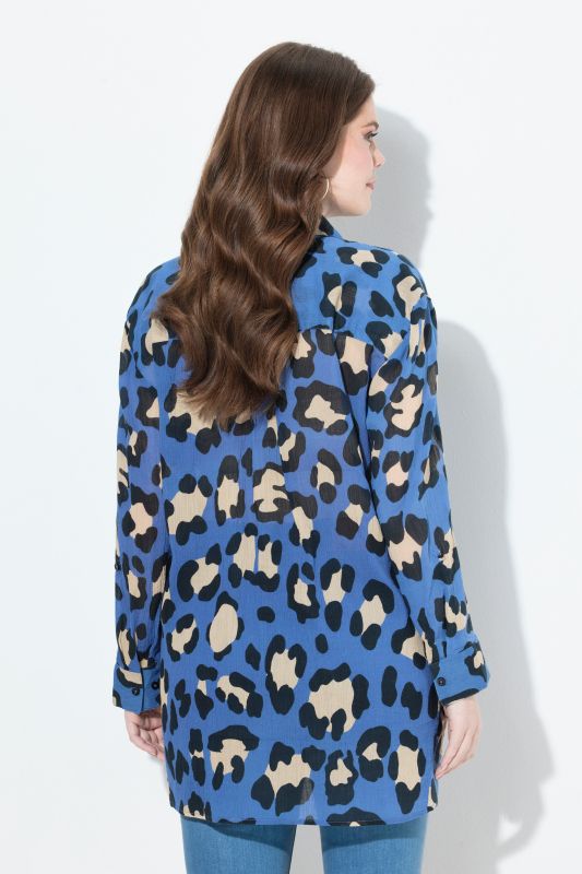 Leopard Print Long Sleeve Button Down Tunic Blouse