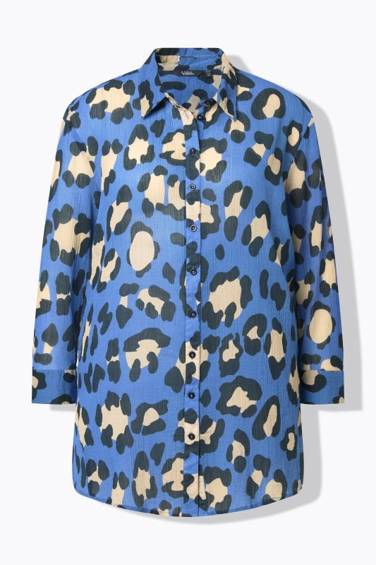 Leopard Print Long Sleeve Button Down Tunic Blouse