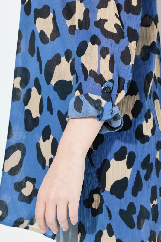 Leopard Print Long Sleeve Button Down Tunic Blouse