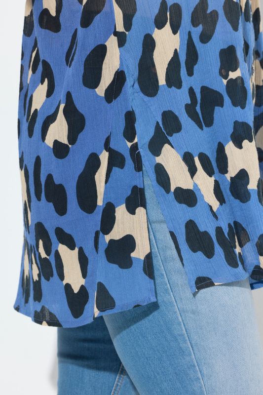 Leopard Print Long Sleeve Button Down Tunic Blouse