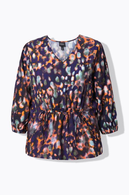 Graphic Print Drawstring Waist Blouse