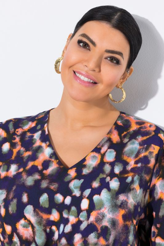 Graphic Print Drawstring Waist Blouse