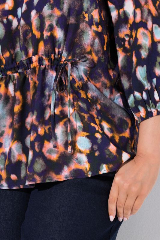 Graphic Print Drawstring Waist Blouse