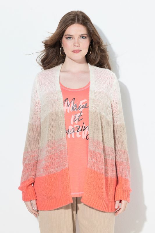 Gradient Striped Wool Blend Open Shape Cardigan