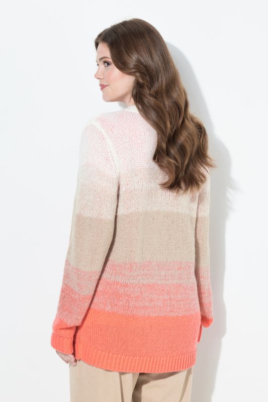 Gradient Striped Wool Blend Open Shape Cardigan