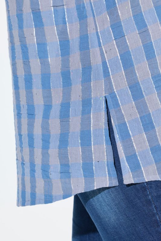 Glitter Striped Checked Tie Sleeve Blouse