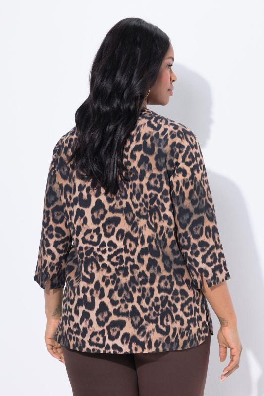 Leopard Print 3/4 Sleeve Lyocell Blouse