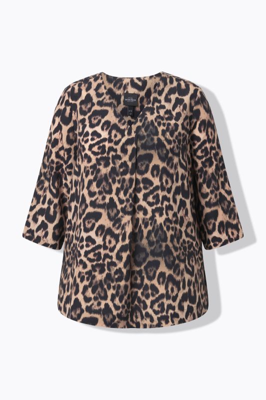 Leopard Print 3/4 Sleeve Lyocell Blouse