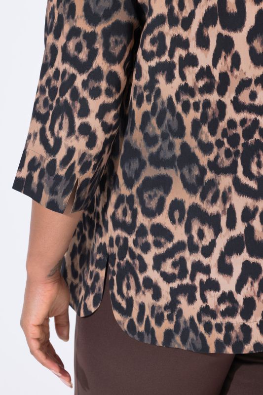 Leopard Print 3/4 Sleeve Lyocell Blouse