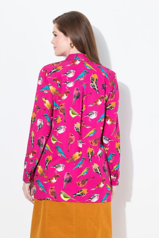 Bird Print Button Front Blouse