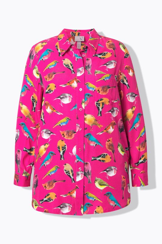 Bird Print Button Front Blouse