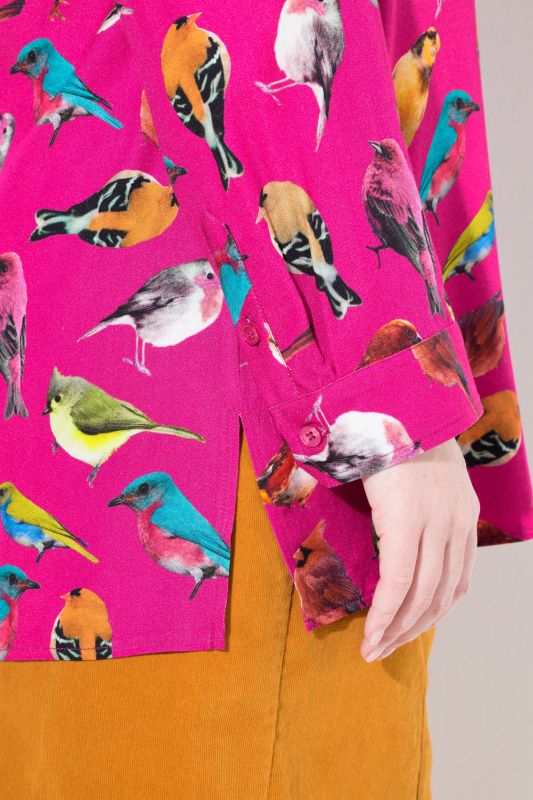 Bird Print Button Front Blouse