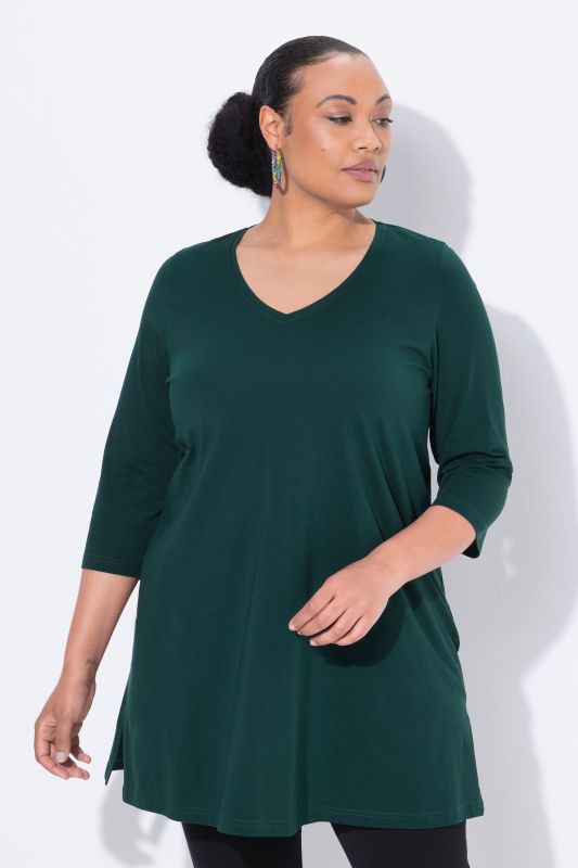 V-Neck Swing A-line Hem Cotton Knit Tunic