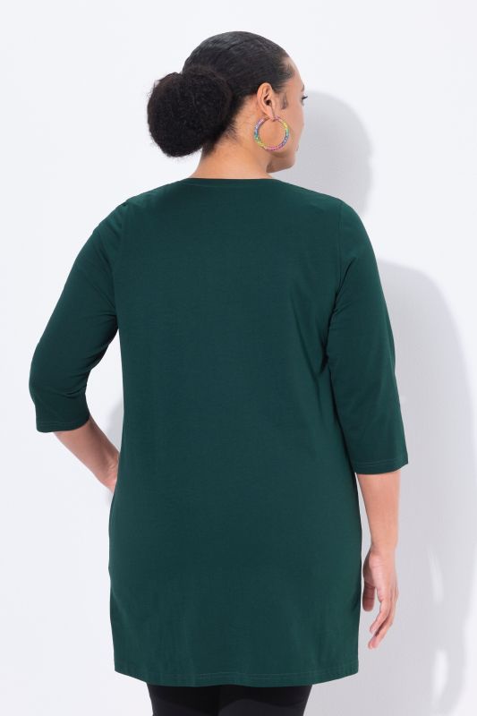 V-Neck Swing A-line Hem Cotton Knit Tunic