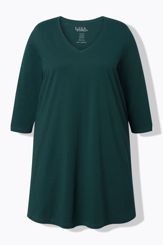 V-Neck Swing A-line Hem Cotton Knit Tunic