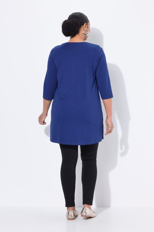 V-Neck Swing A-line Hem Cotton Knit Tunic